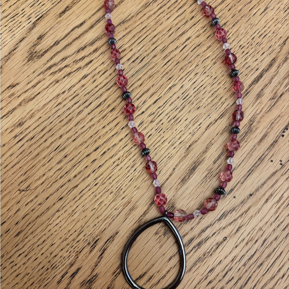 Elegant Beaded Necklace with Black Pendant